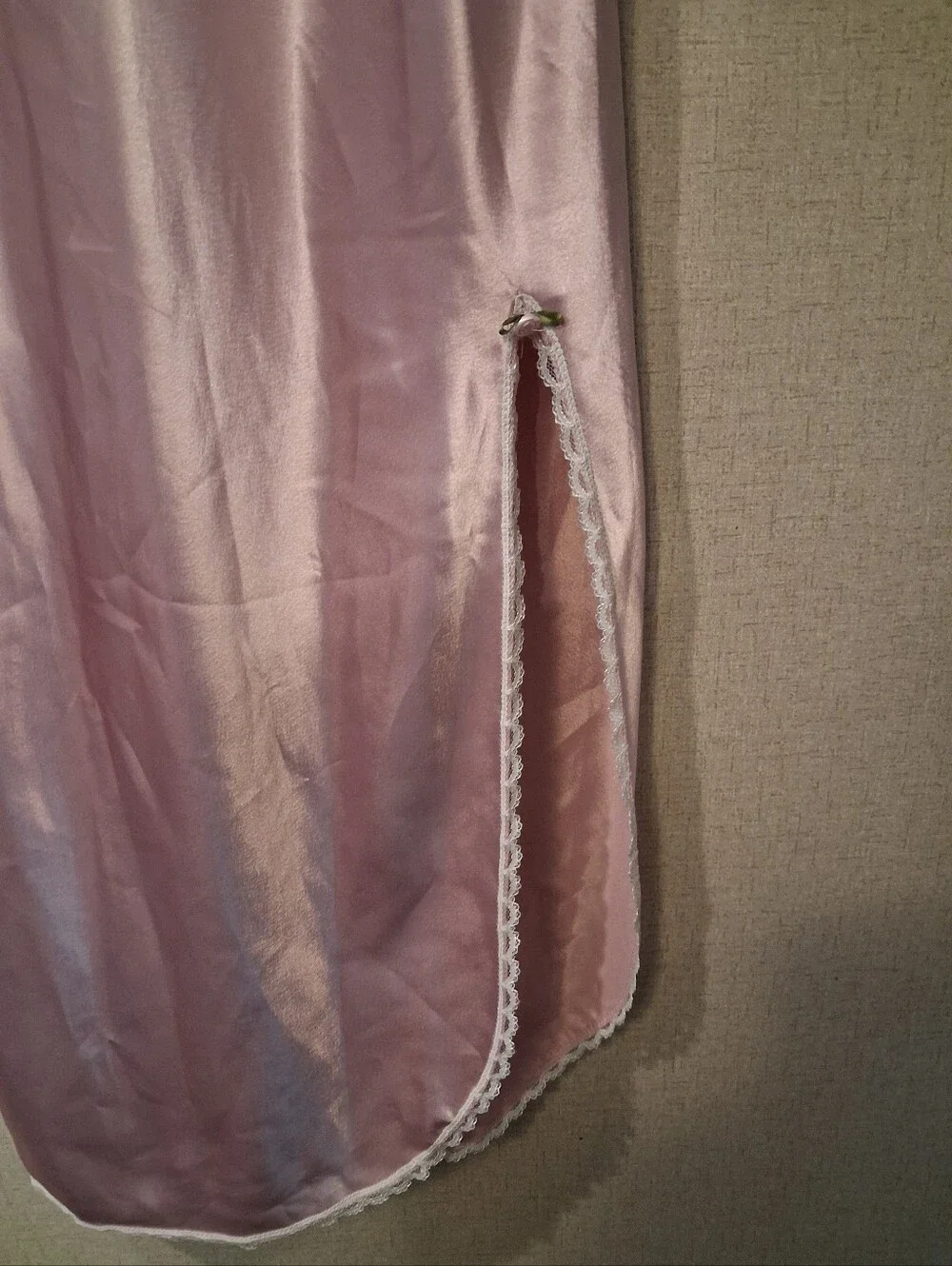 Vintage California Dynasty Elegant Pale Pink Satin Lace-Trim Slip Dress Sz S